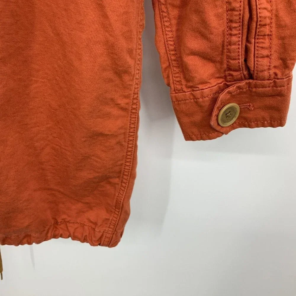 LOFT Anorak Jacket Utility Orange Hood Full Zip Button Linen Blend - Picture 10 of 10